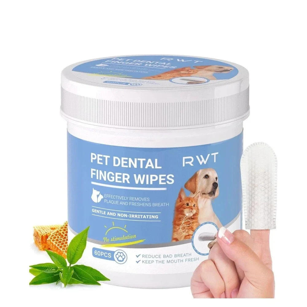 Pet Dental Finger Wipes Cat & Dog Teeth Cleaning Finger Wipes 60 Pcs New Boxed